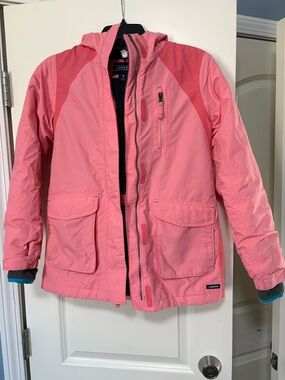 Lands' End Girls' Two-Tone Pink Hooded Rain Jacket